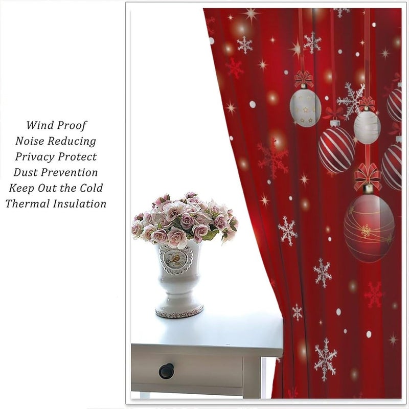 YCness Merry Christmas Curtains, Merry Xmas Glitter Snowflake Window Treatments for Living Room Bedroom Kitchen Holiday Party Decor,Red Burgundy New Year Drapes 2 Panel Sets,52x84 Inch - Image 5
